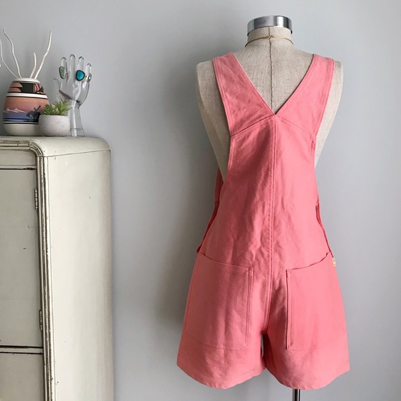 BIG BUD PRESS Flamingo Pink Denim Overall Shorts NWOT Shortalls XXS - Picture 10 of 16